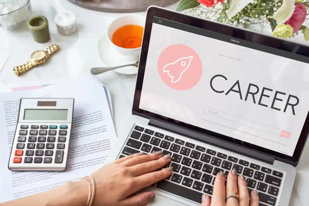 laptop displays a career search website